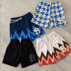 Kids Zigzag Mesh Shorts - Blue, Black, White, Cream